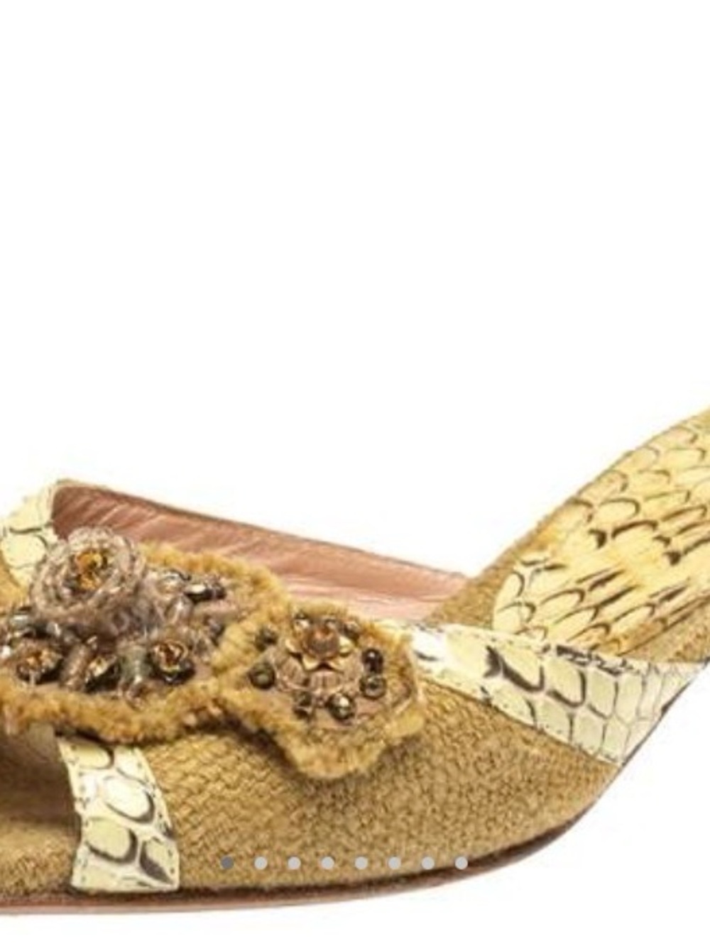 Prada Gold Textured Jute & Python Snakeskin Women’s Heels - Picture 7 of 15